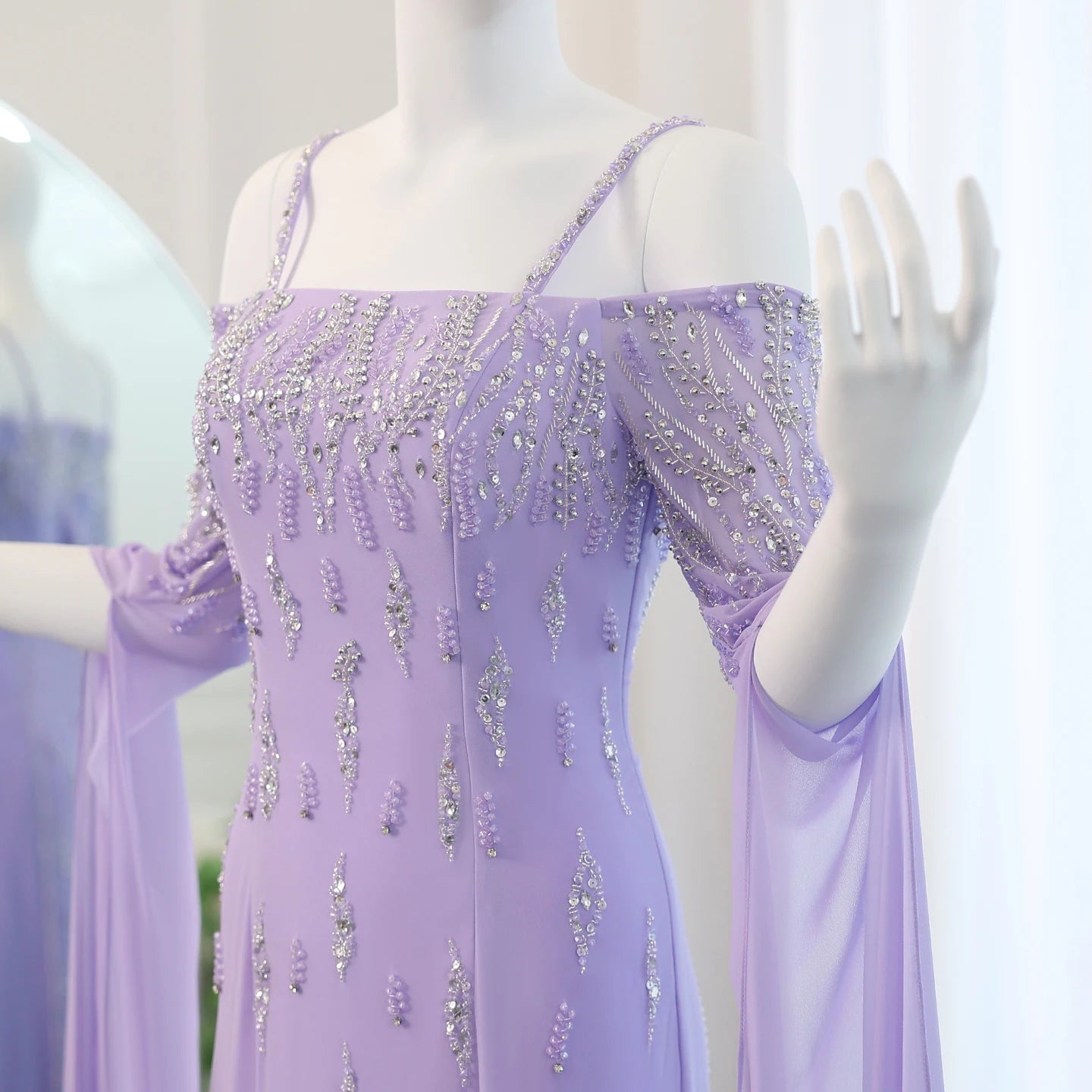 Sharon Said Arabic Lilac Mermaid Evening Dress with Cape