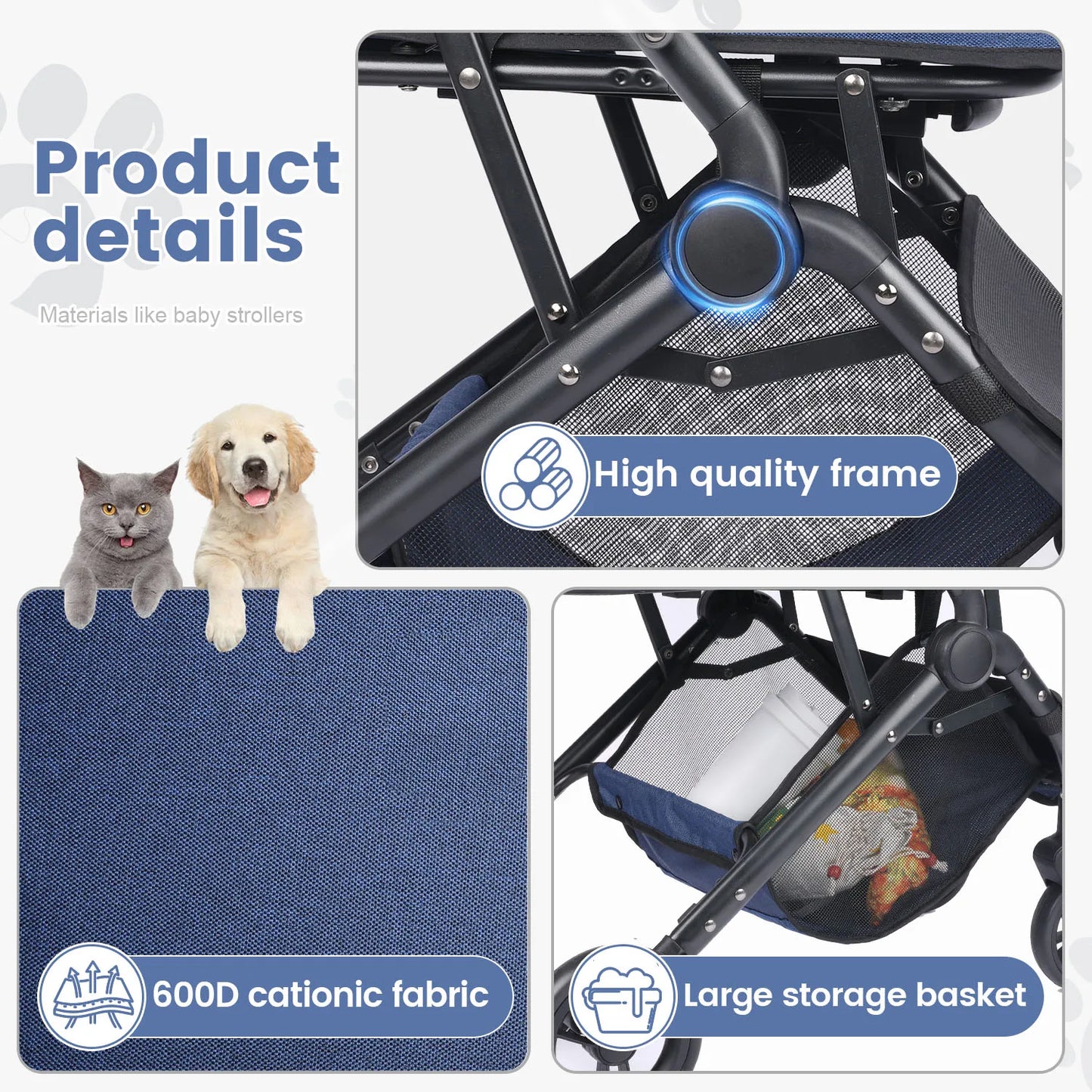 Dog/Cat/Pet Stroller folds pet trolley puppy