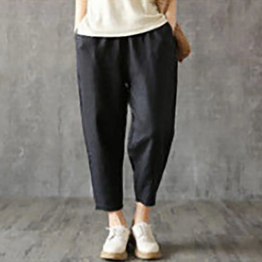 Cotton Elastic Waist Loose Cargo Pants Plus Size Harem