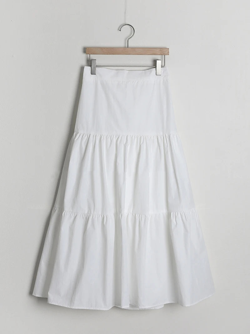 Women's Low Rise Tiered Midi Skirt White Cotton