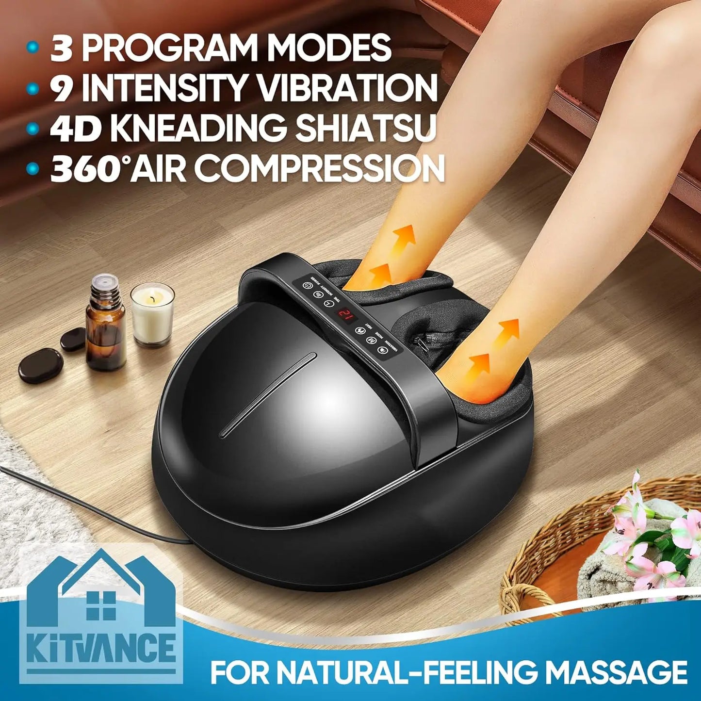 Foot Massager Heating Therapy Hot Compression Shiatsu Knead Roller Muscle Relaxation Pain Relief Electric Foot Massage Machine