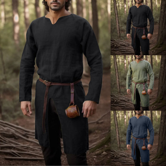 Medieval Shirts Men Tunic Pirate Costume Gothic Clothes Men Vintage Shirt Long TShirt Knight Cosplay Halloween