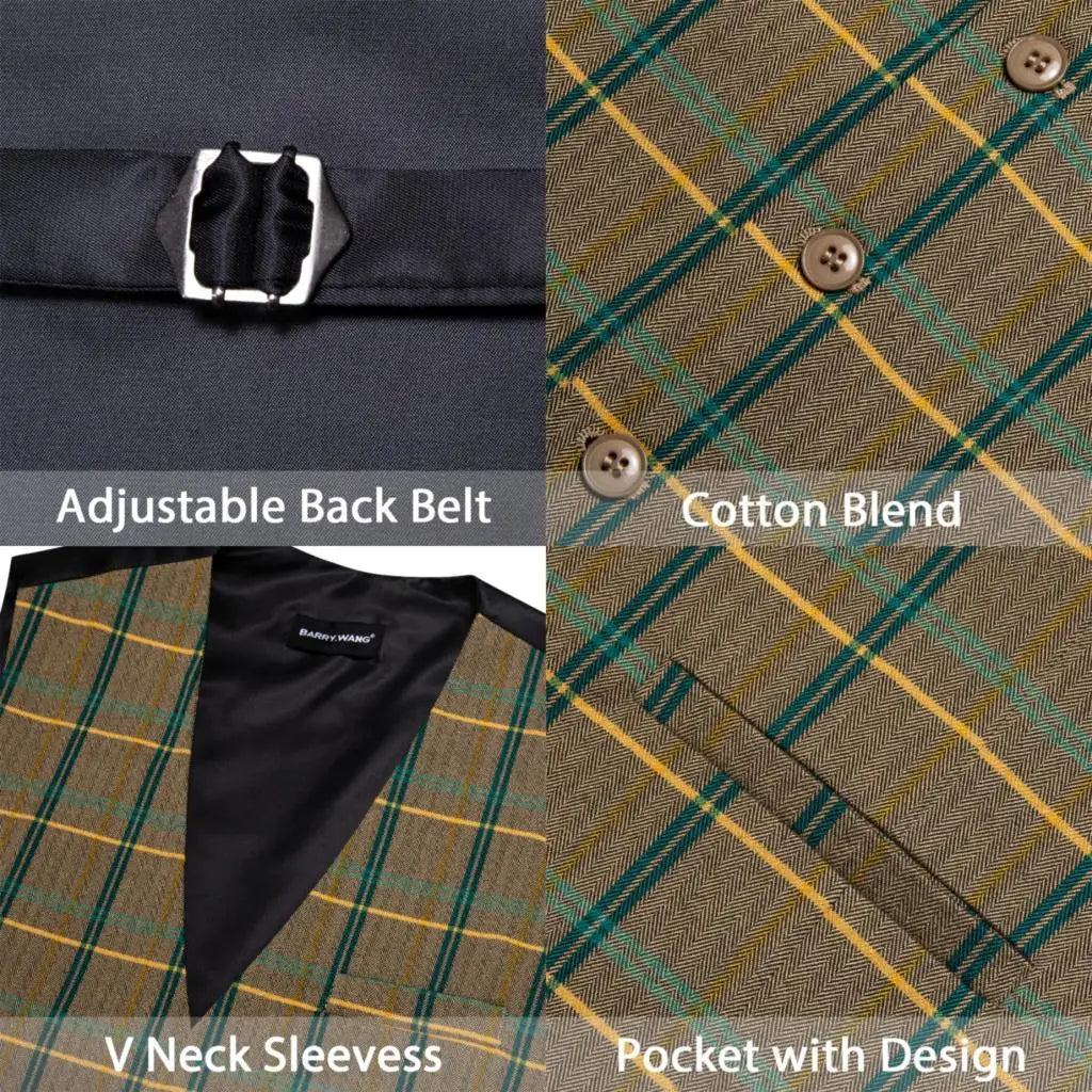 Luxury Vest for Men Brown Green Yellow Plaid