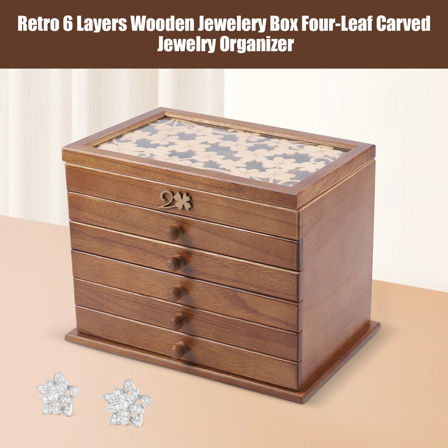 Wood Jewelry Box 6-Layer Organizer