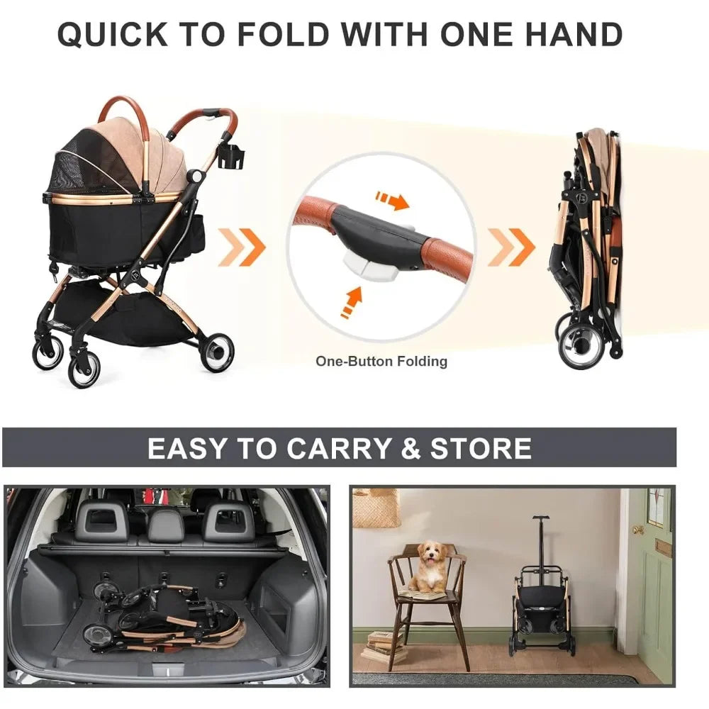 Push Button Pet Stroller With Detachable Carrier