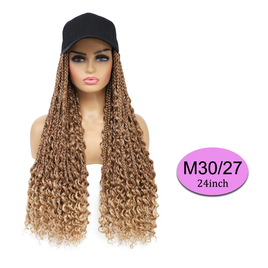 Braided Wig Baseball Cap With Boho Box Braids Hair Extensions Attached For Women Synthetic Curly Ends Box Crochet Hair Cap Wig