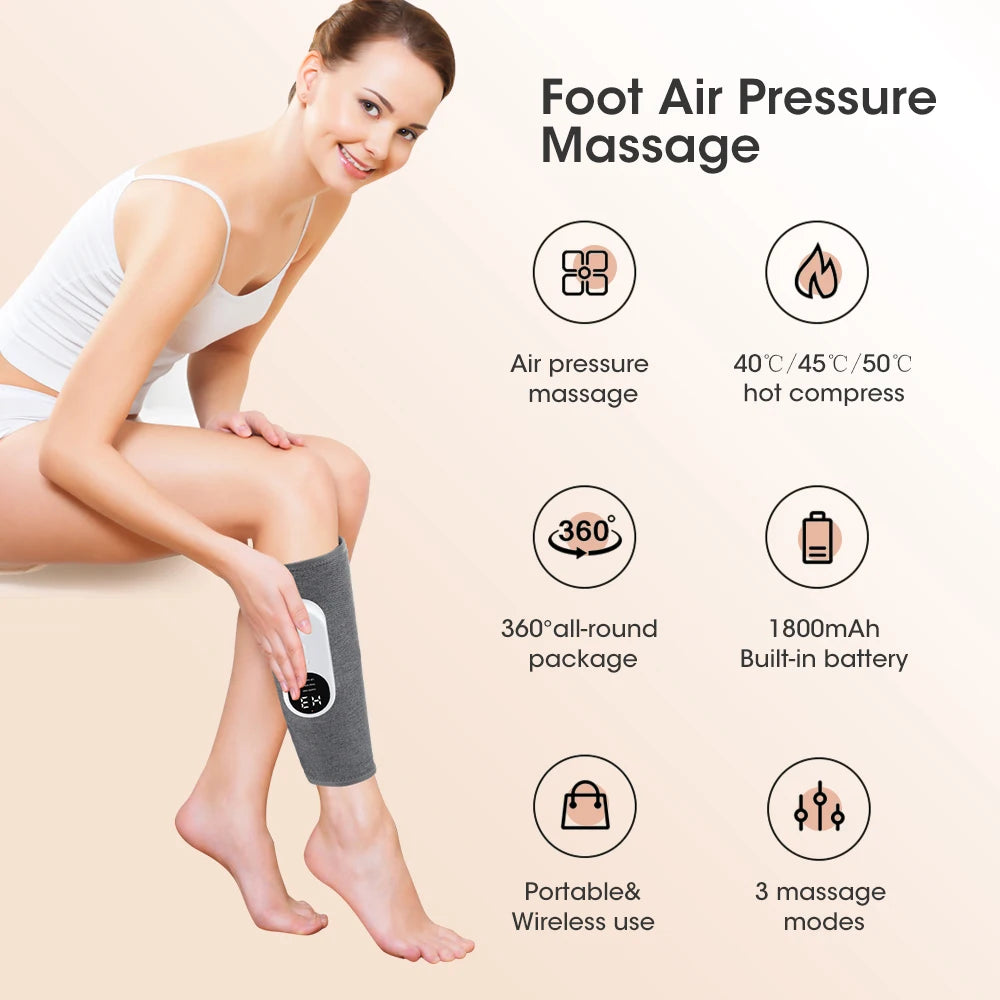 360° Foot Air Pressure Leg Massager With Heat Compression 3 Modes Wireless Leg Calf Muscle Massage Blood Circulation for Elders