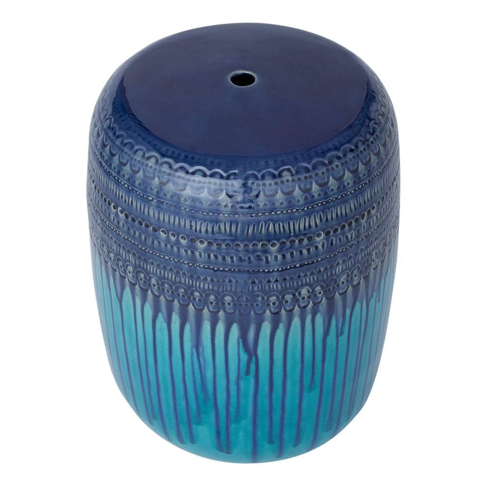 Blue Teal Glazed Ceramic Garden Stool, 17&quot; 13.50 X 13.50 X 17.00 Inches - DJVWellnessandPets