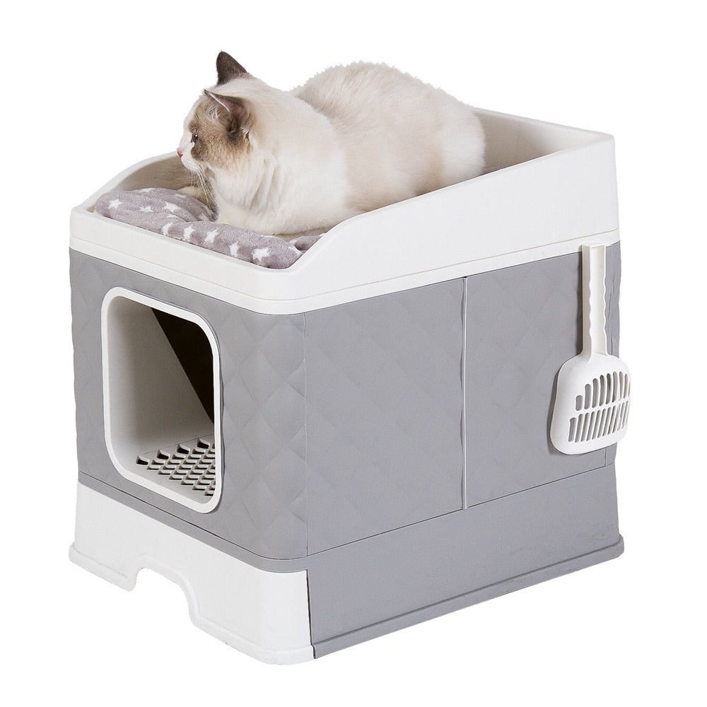 Foldable Cat Litter Box Large Pet Toilet+Cat Sand Shovel Easy Clean Leak-proof Enclosed - DJVWellnessandPets