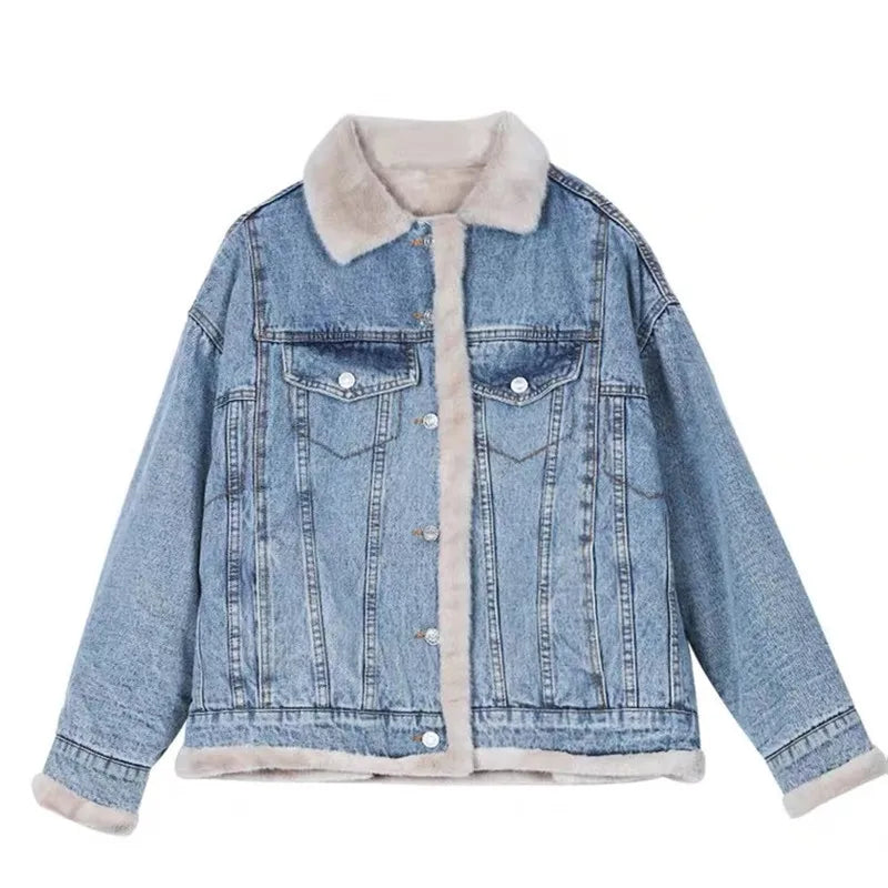 Jean Jacket Reversible Plus Velvet Thick Warm