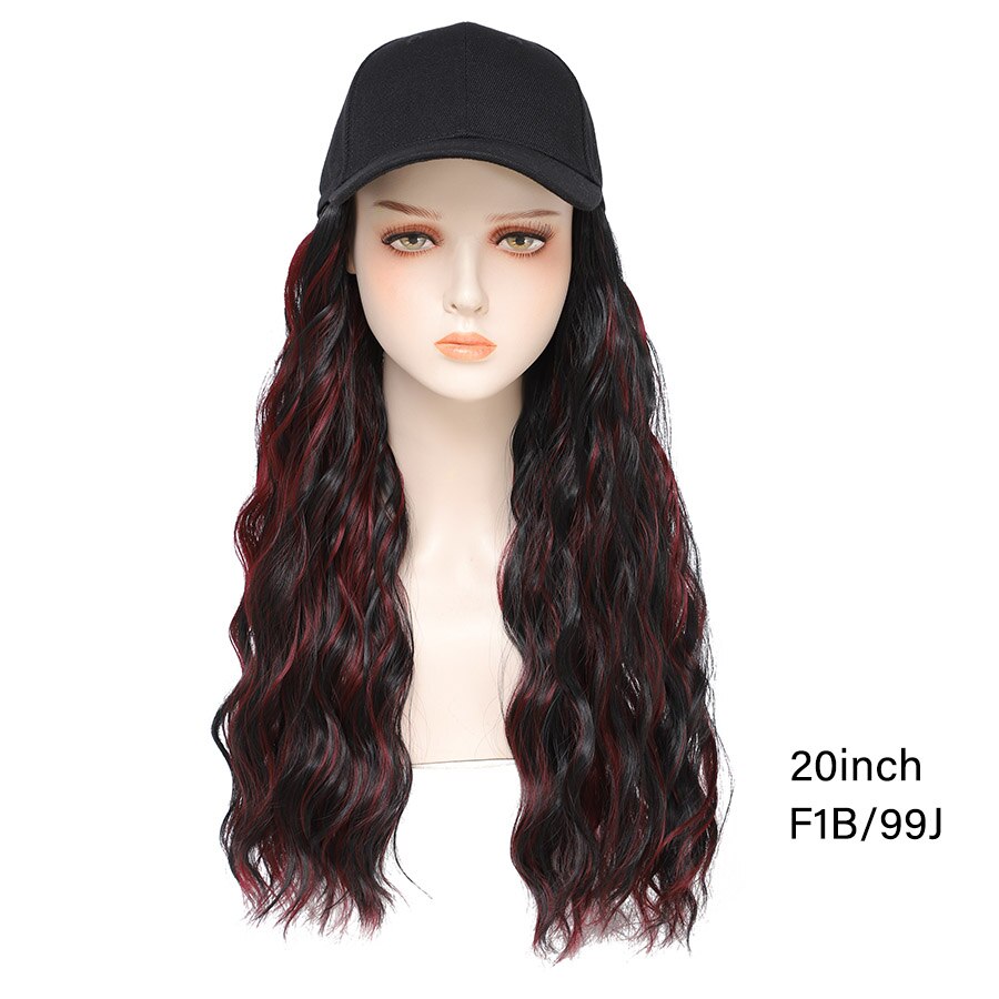 TOMO Baseball Cap with Hair Extensions for Women Adjustable Hat with Synthetic Wig Attached 16inch Natural Wavy Hair