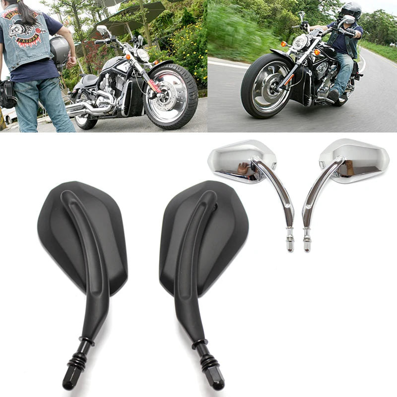 Motorcycle Left Right Rear View Mirrors For Harley Davidson Street Glide Road King Black and Chrome Side Mirror Replacement