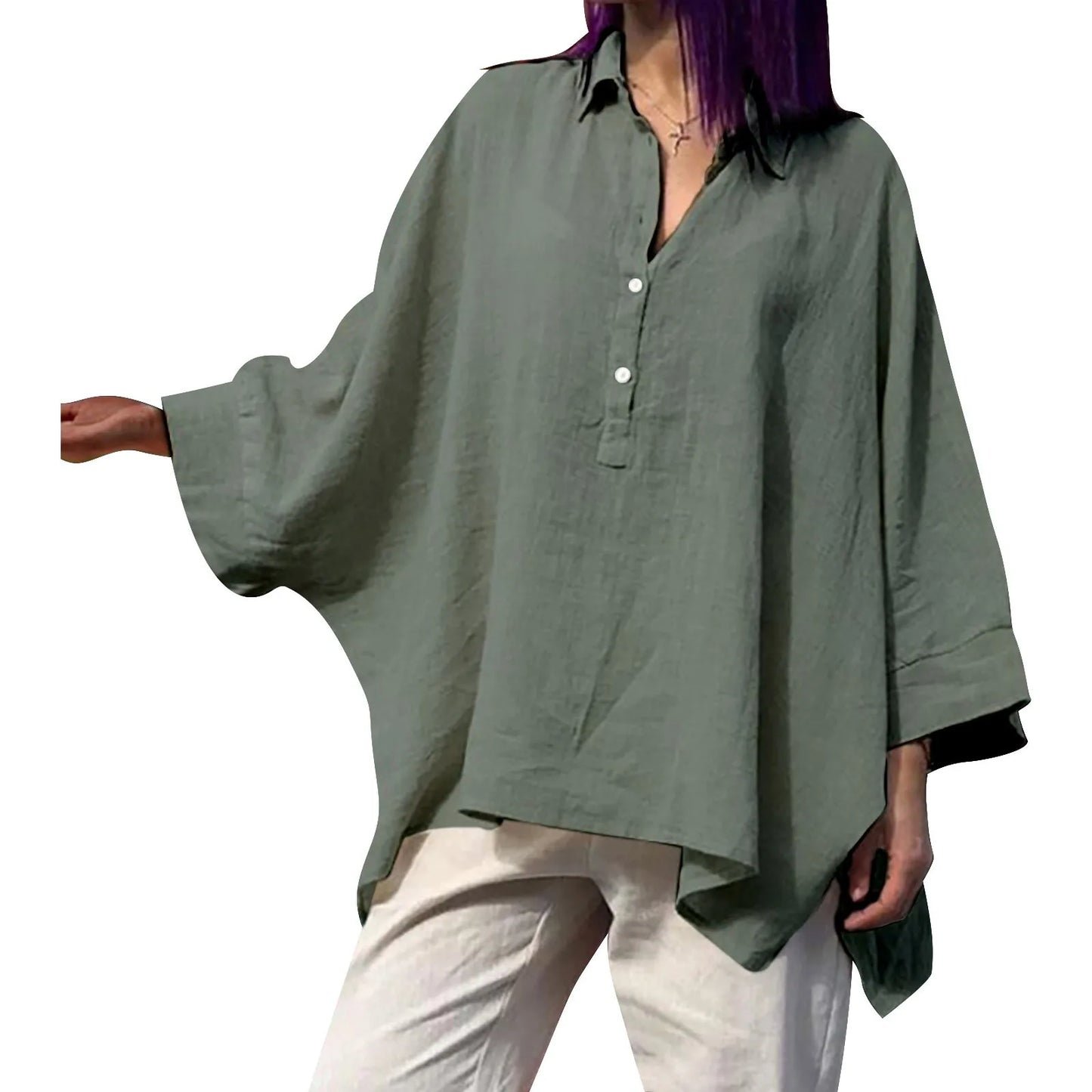 New Loose Cotton Linen Shirts Plus Size