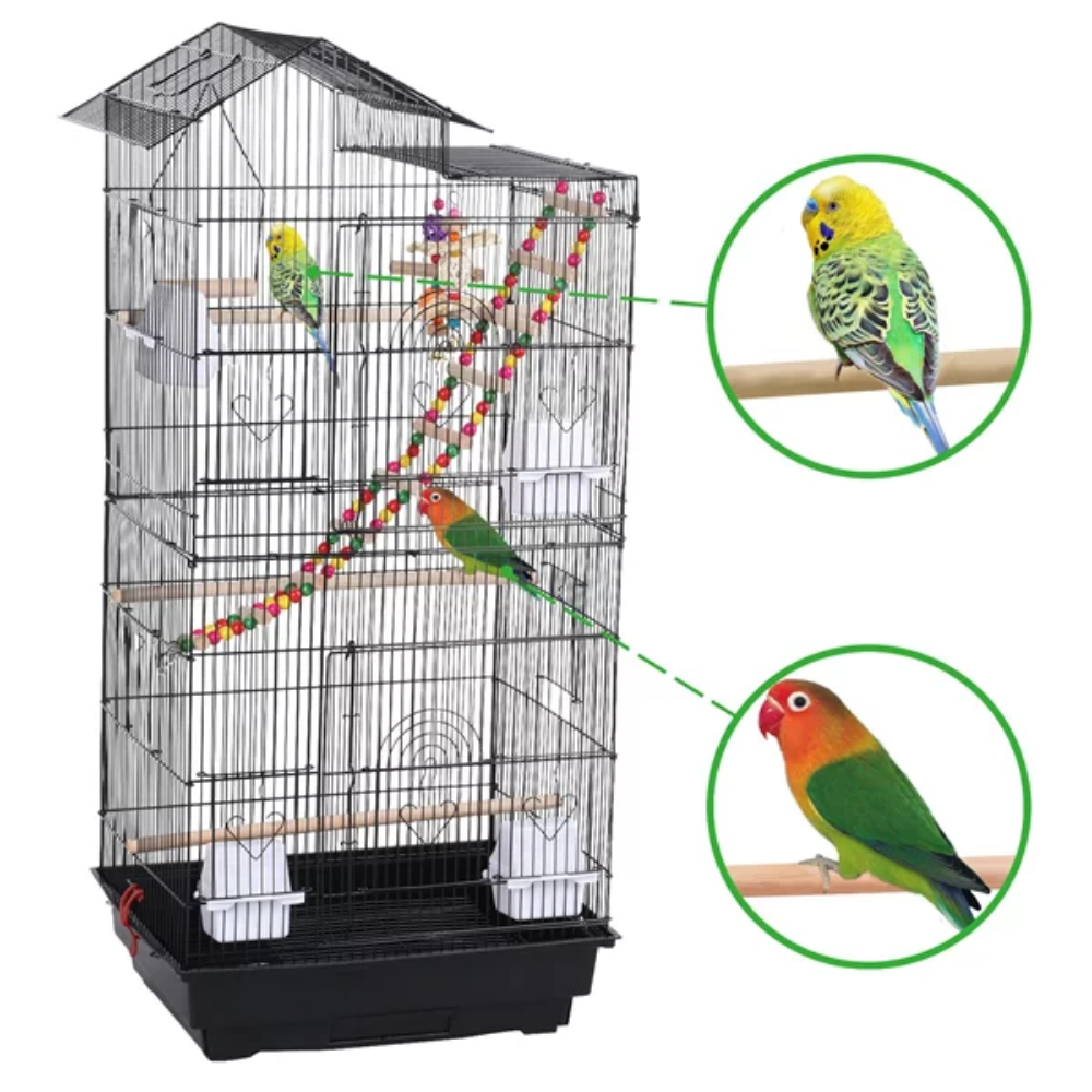 39" Metal Bird Cage with Perches and Toys,Durable, Sturdy,Heavy-Duty,Safe, TD2cqm0001