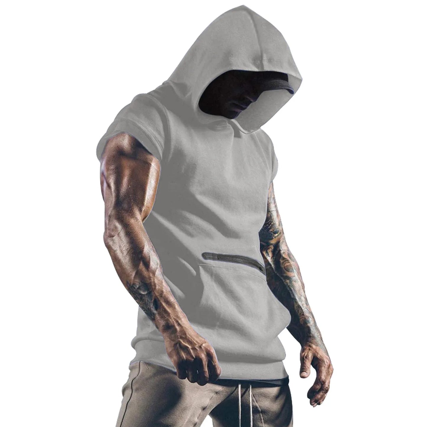 Summer Mens Muscle Hoodie Vest Sleeveless Bodybuilding Gym Workout Fitness Shirt High Quality Vest Hip Hop Sweatshirt Men's Tops