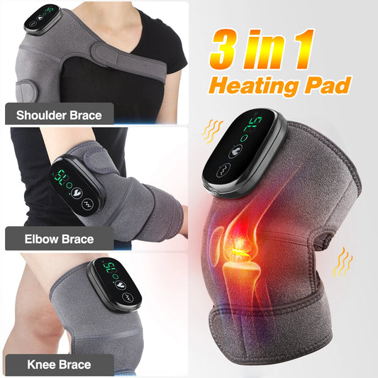 3 in 1 Electric Heating Massage Belt Knee Shoulder Vibrator Hot Compress Joint Physiotherapy Support Brace Arthritis Pain Relief