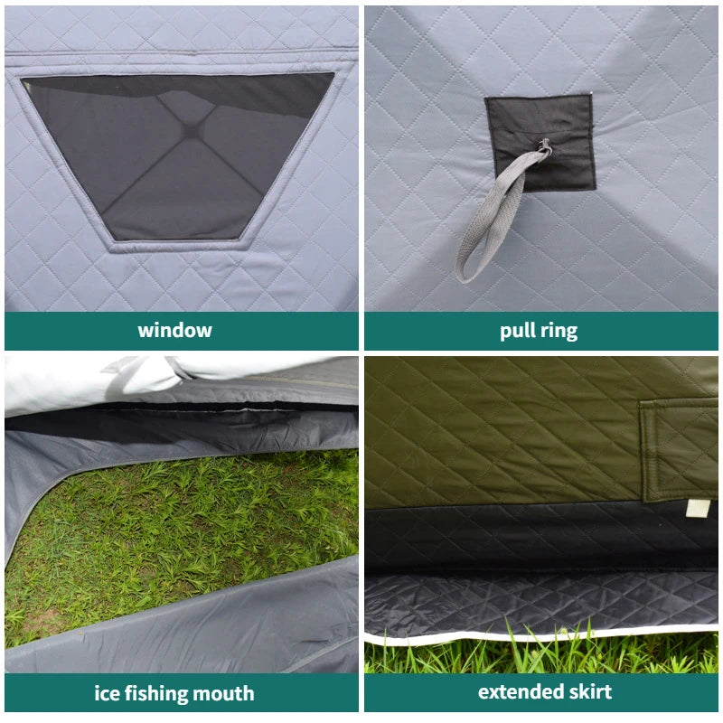 YOUSKY Winter Fishing Tent Thickened Outdoors Hexagonal Tent Cotton 3-4 Person Quick Opening Camping Ice Fishing Tent