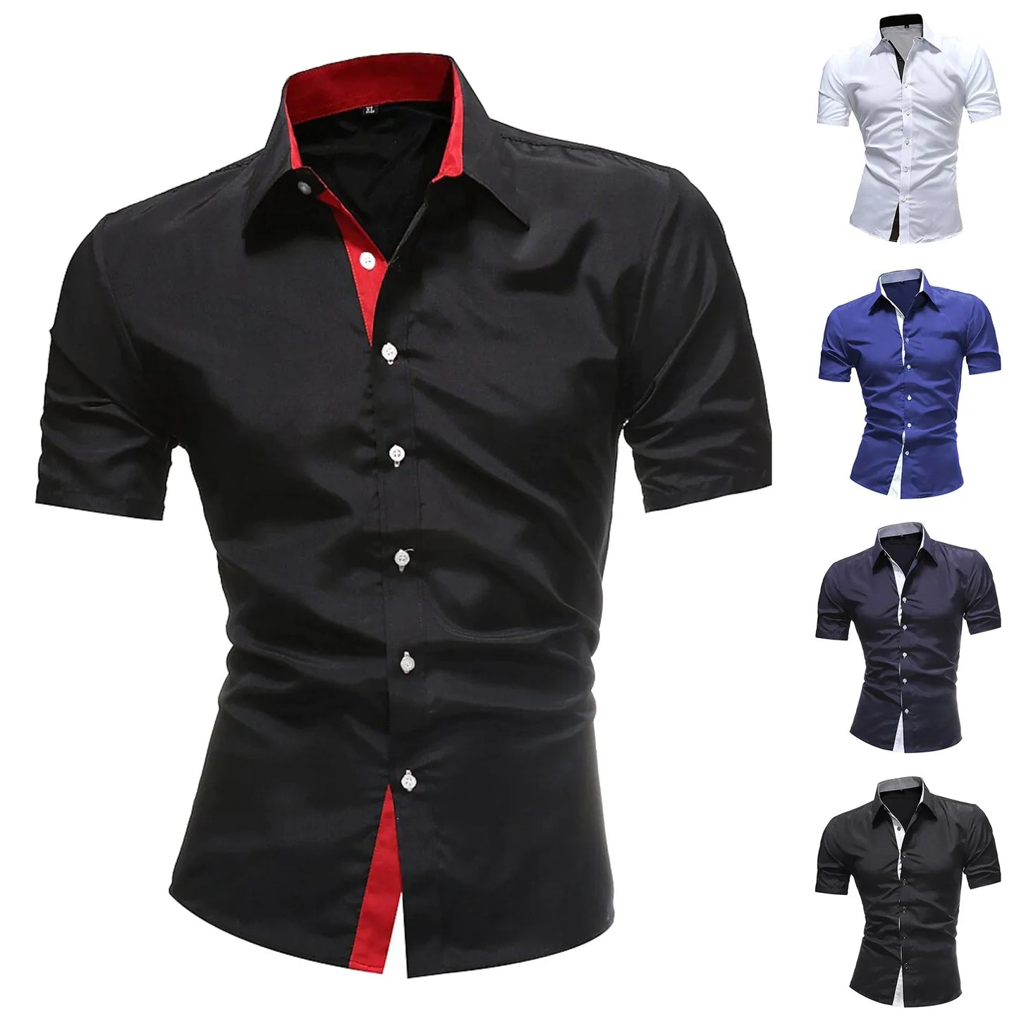 Men's Business Dress Shirts Male Formal Button-down Shirt Summer Solid Color Top Short Sleeved Shirt Daily Casual Top