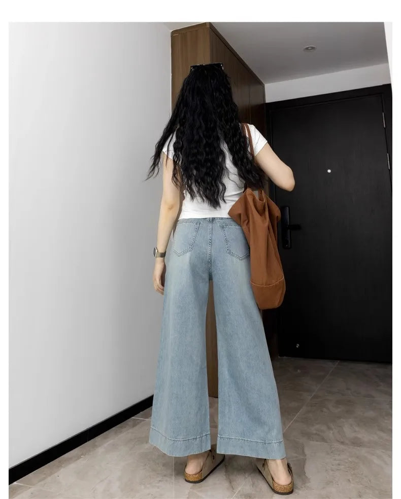 Denim Cropped Pants Wide Leg High Waist Jeans