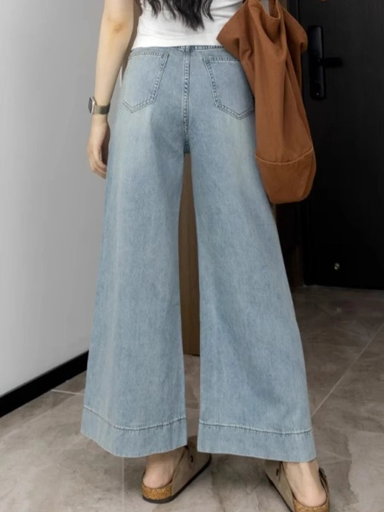 Denim Cropped Pants Wide Leg High Waist Jeans