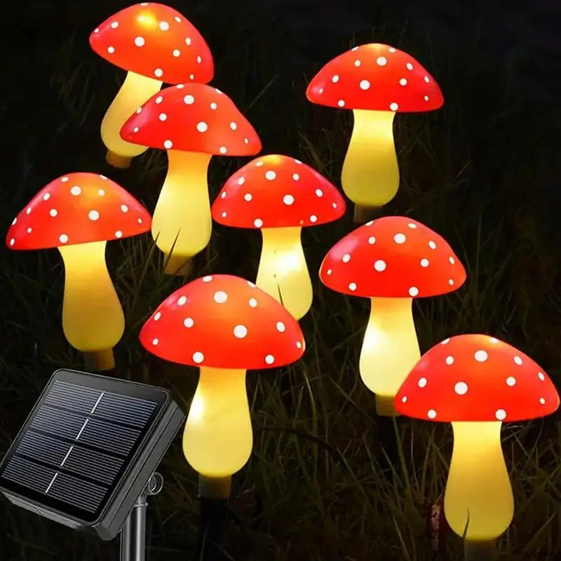 6pcs Red LED Solar Mushroom Light