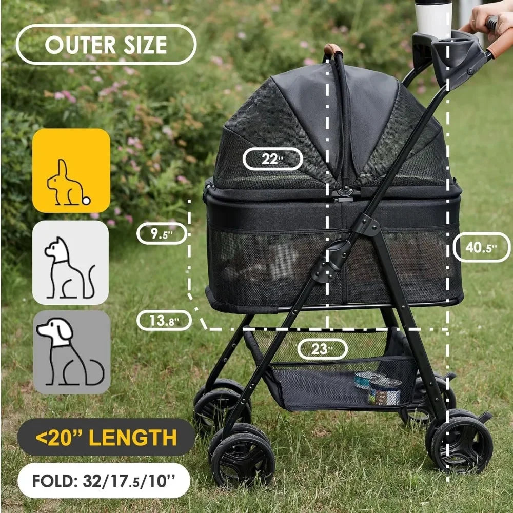 3-in-1 folding, pet folding stroller, 4-wheel