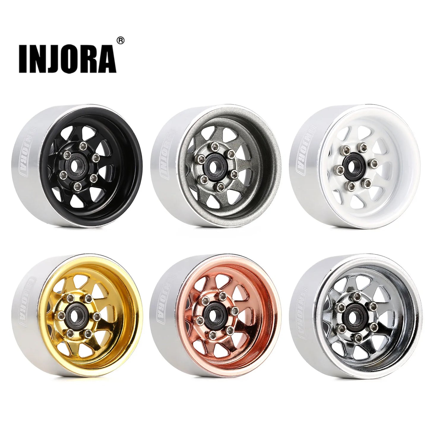 INJORA 1.0 Beadlock Wheel Rim Deep Dish Negative Offset 3.78mm Stamped Steel Hub for RC Crawler Car Axial SCX24 TRX4M (W1004)