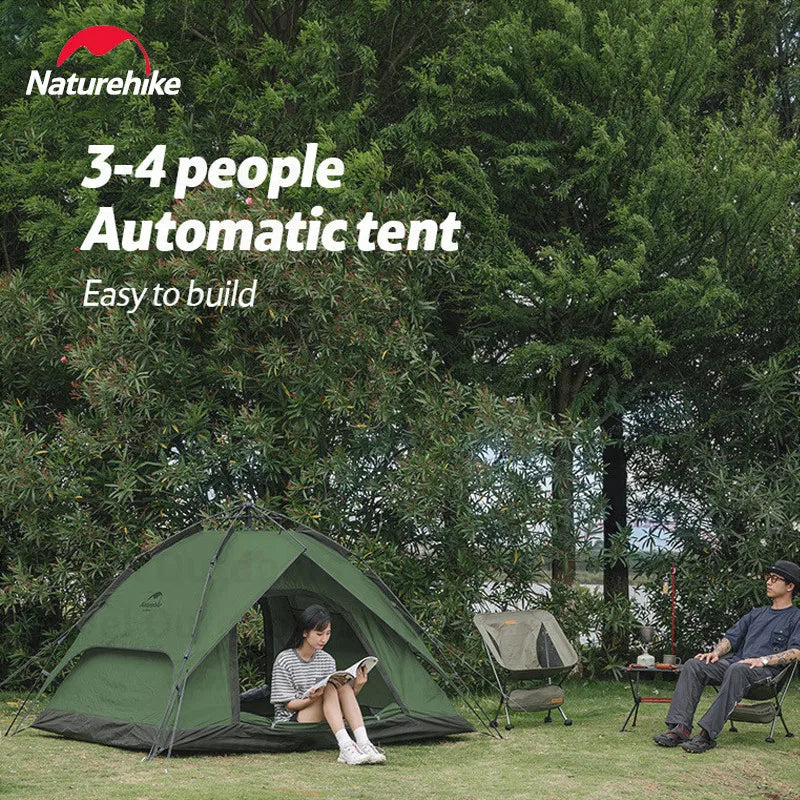 Naturehike 3-4 People Automatic Tent Camping Outdoor Quick Open One-touch Pole Waterproof Detachable Top Awning Fast Collection