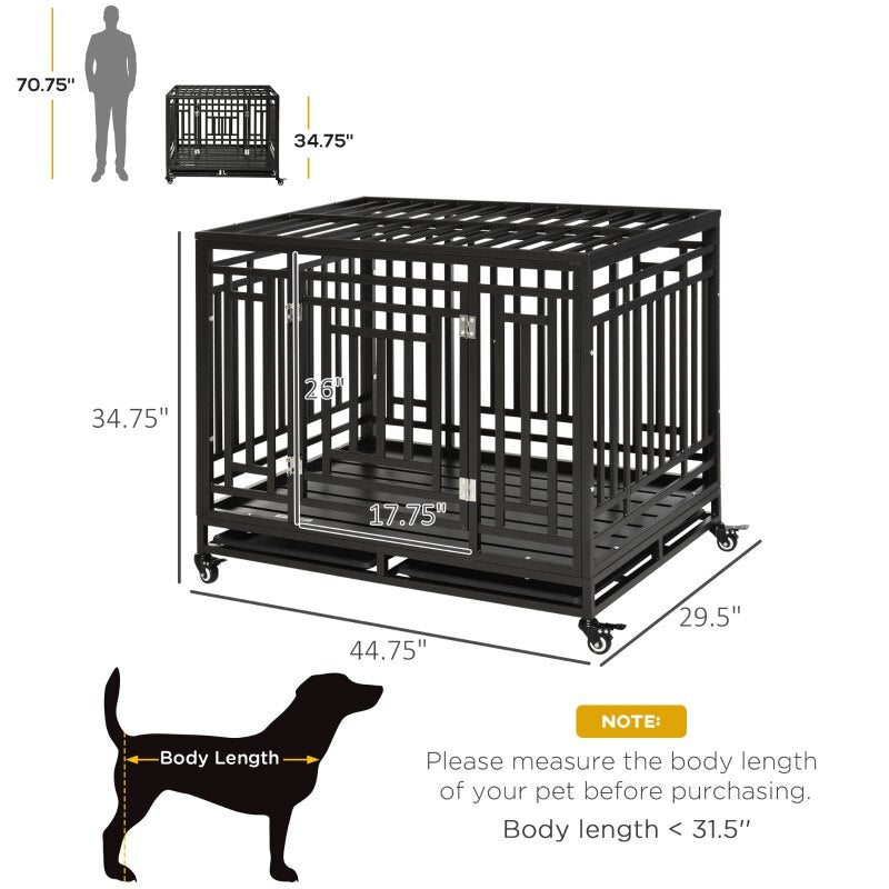 41" Heavy Duty Steel Dog Crate Kennel Pet Cage with Wheels for Portability & 1 Doors for Convenient Access Anti-Pinching Floor,