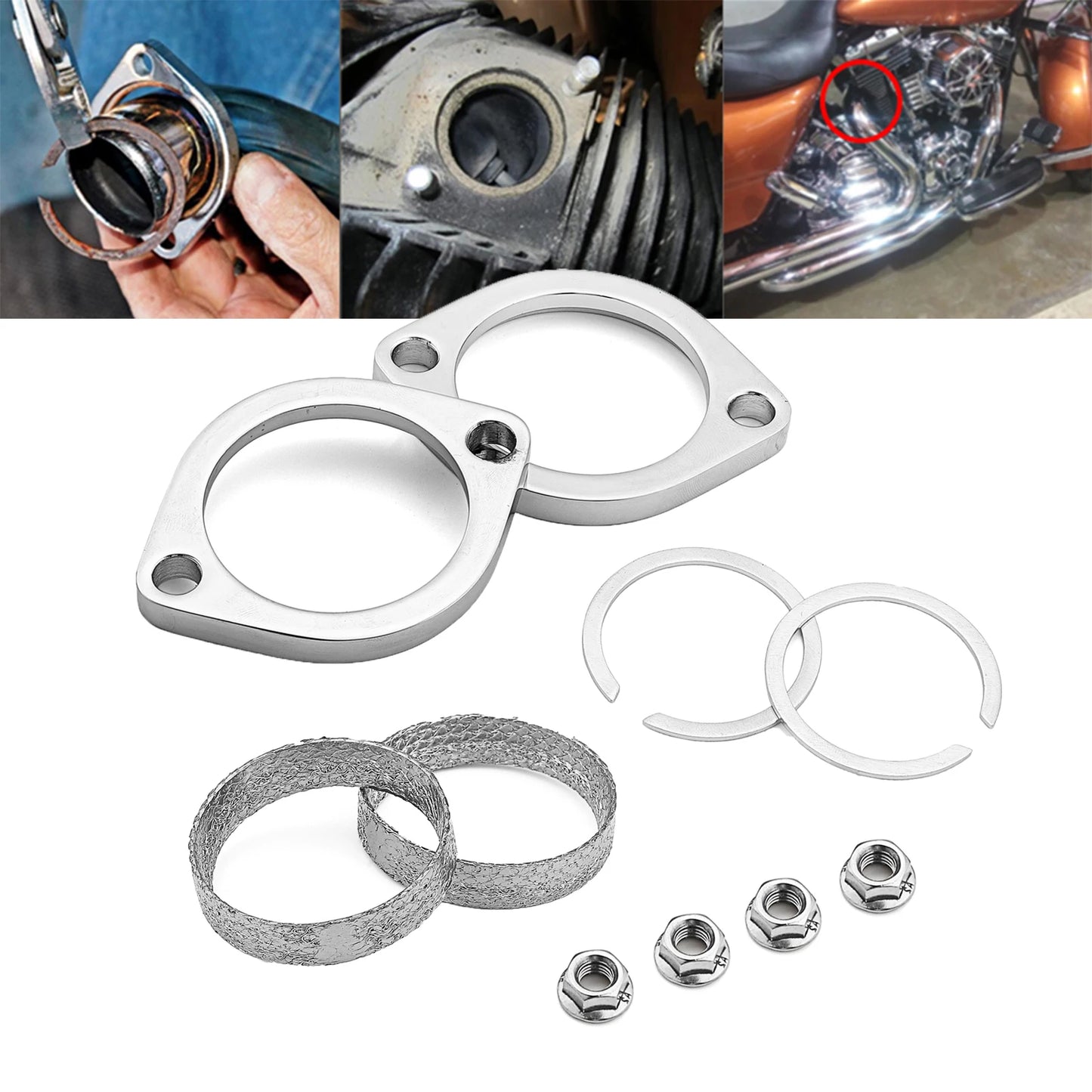 For Harley Davidson Big Twin 1984-UP Exhaust Tail Pipe Flange Gaskets Install Kit Models Motorcycle Accessories