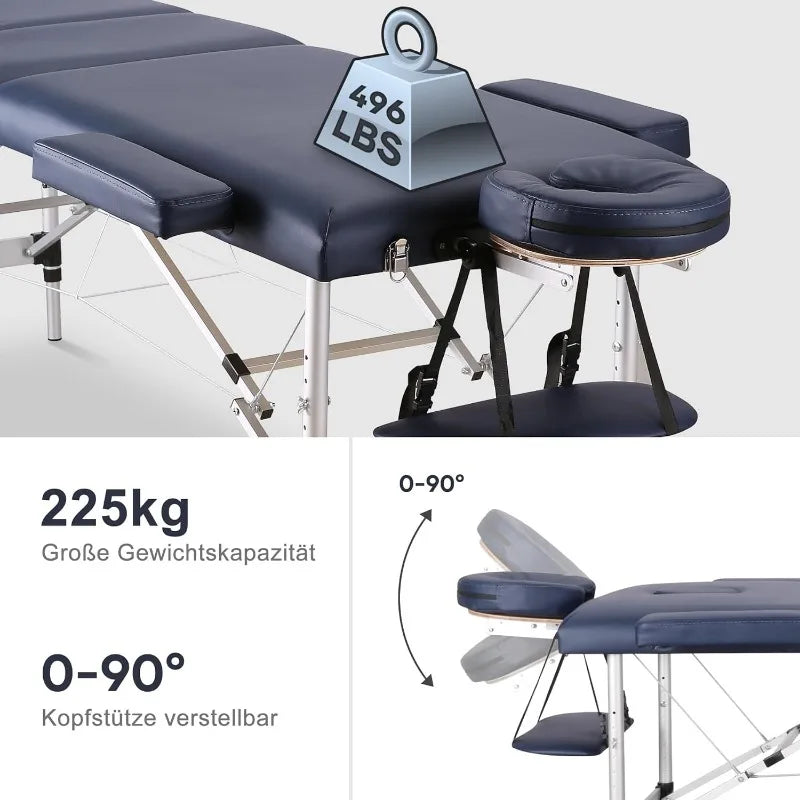 Massage Table Portable Massage Bed Lash Spa Tattoo Bed Esthetician Adjustable Professional 3-Fold Aluminum Legs Carrying Bag