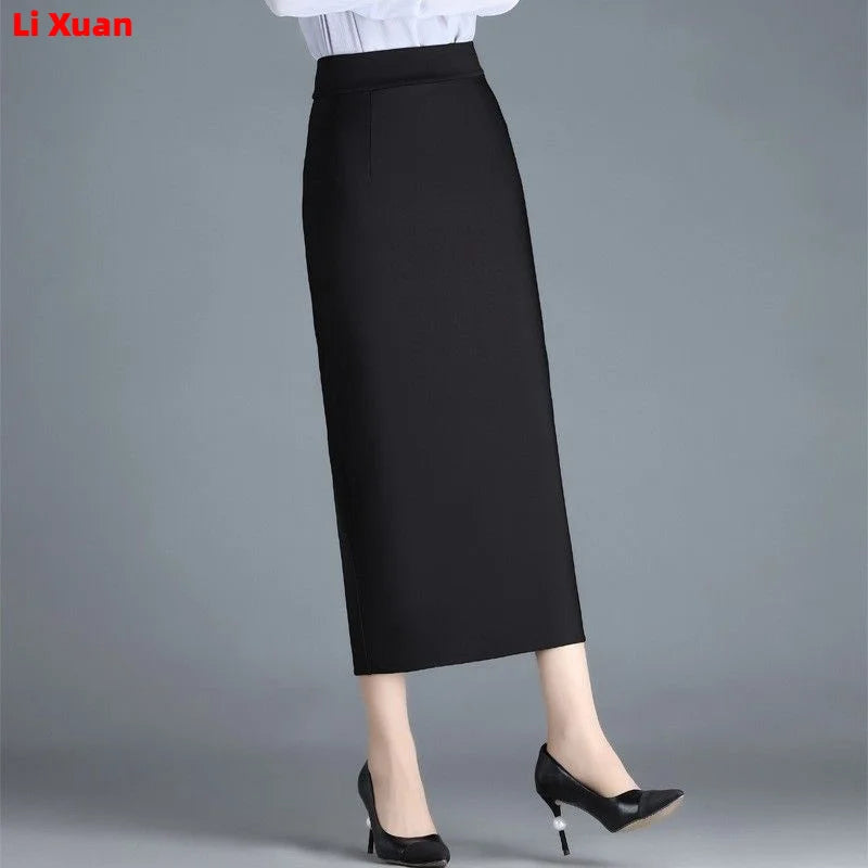 Stretch Pencil, Office Lady, Formal Black Midi Skirts, Elegant Hip Skirts