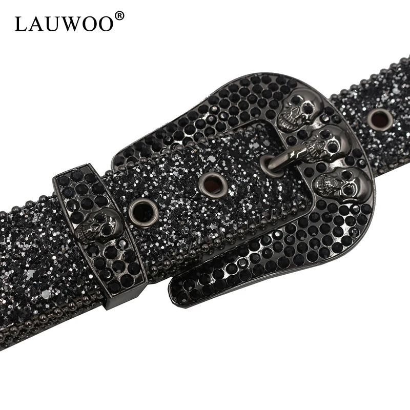 Skull Rhinestone Belts For Women Men Y2K Leather Strap