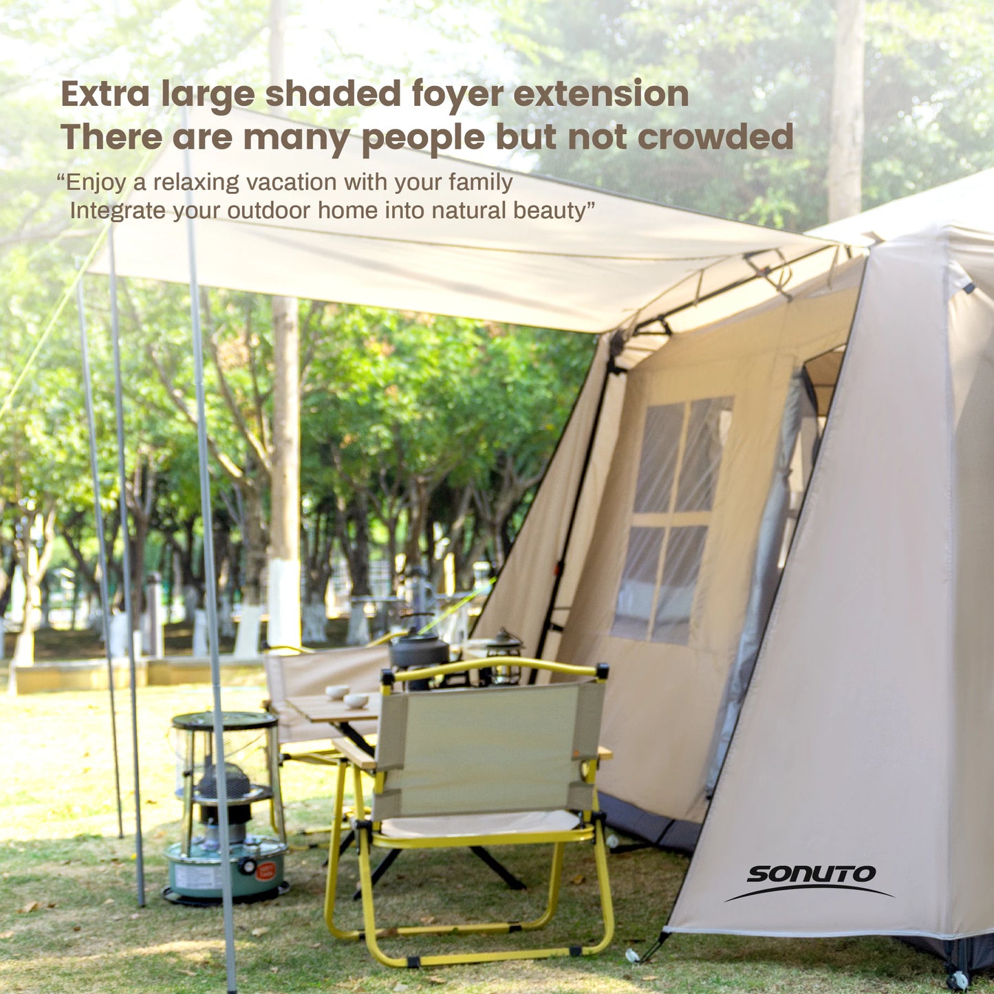 Sonuto 3-6P Tent Outdoor Camping Overnight Camping Fully Automatic Quick Opening Two Room Two Halls Ridge Tent Integrated Canopy