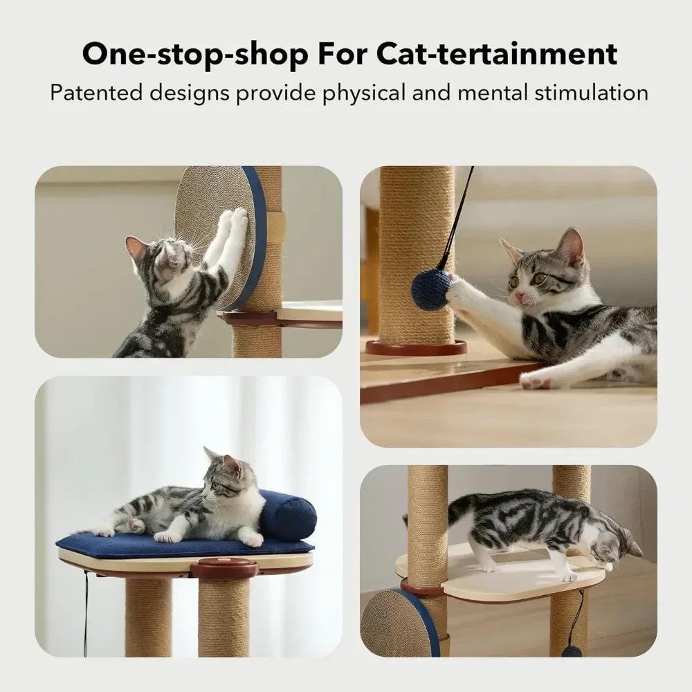 Infinity Cat Tree Tower for Indoor Cats, Modular Design with Cat Bed, Toy, Felt Pads, Sisal Scratching Posts, 2-Second Setup