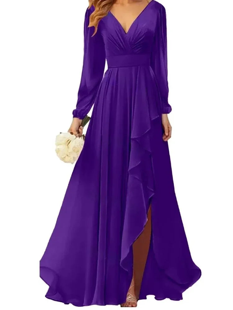 Deep V-neck Simple Evening Bridesmaid Dresses Prom Robe