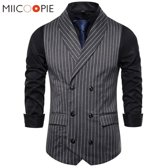 Mens Waistcoat Stripe Plaid Formal Suit Vest