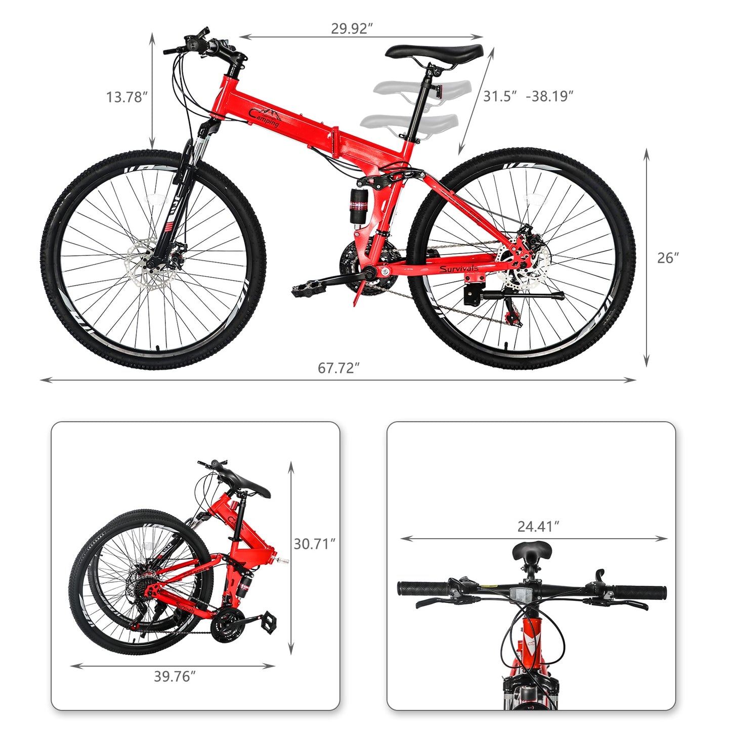 21 Speeds 26&#39;&#39; Foldable Bicycle Mountain Bike High Carbon Steel Road Bike Double Disc Brake Land Rover Cycling 100kg For Shimano - DJVWellnessandPets