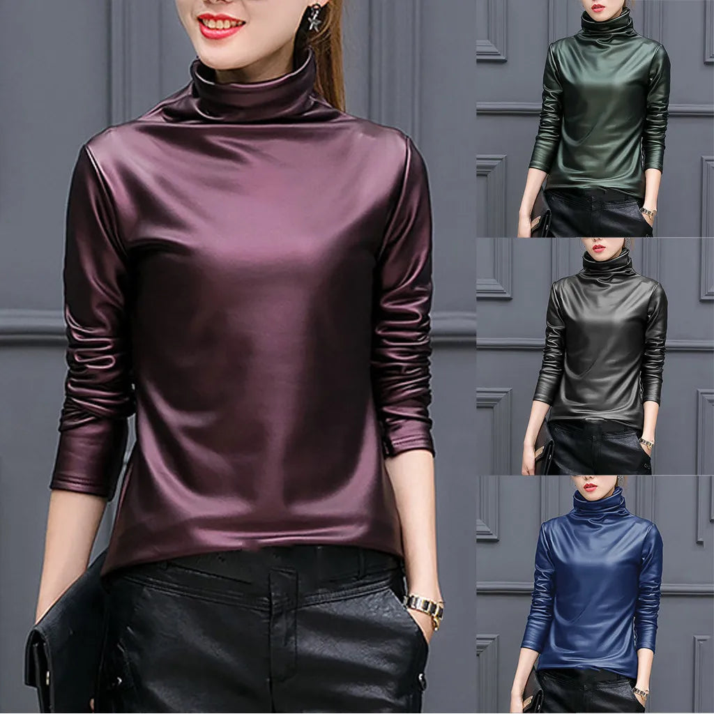 Streetwear Pu Leather Blouse Plus Size