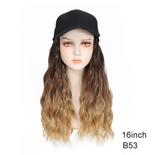 TOMO Baseball Cap with Hair Extensions for Women Adjustable Hat with Synthetic Wig Attached 16inch Natural Wavy Hair