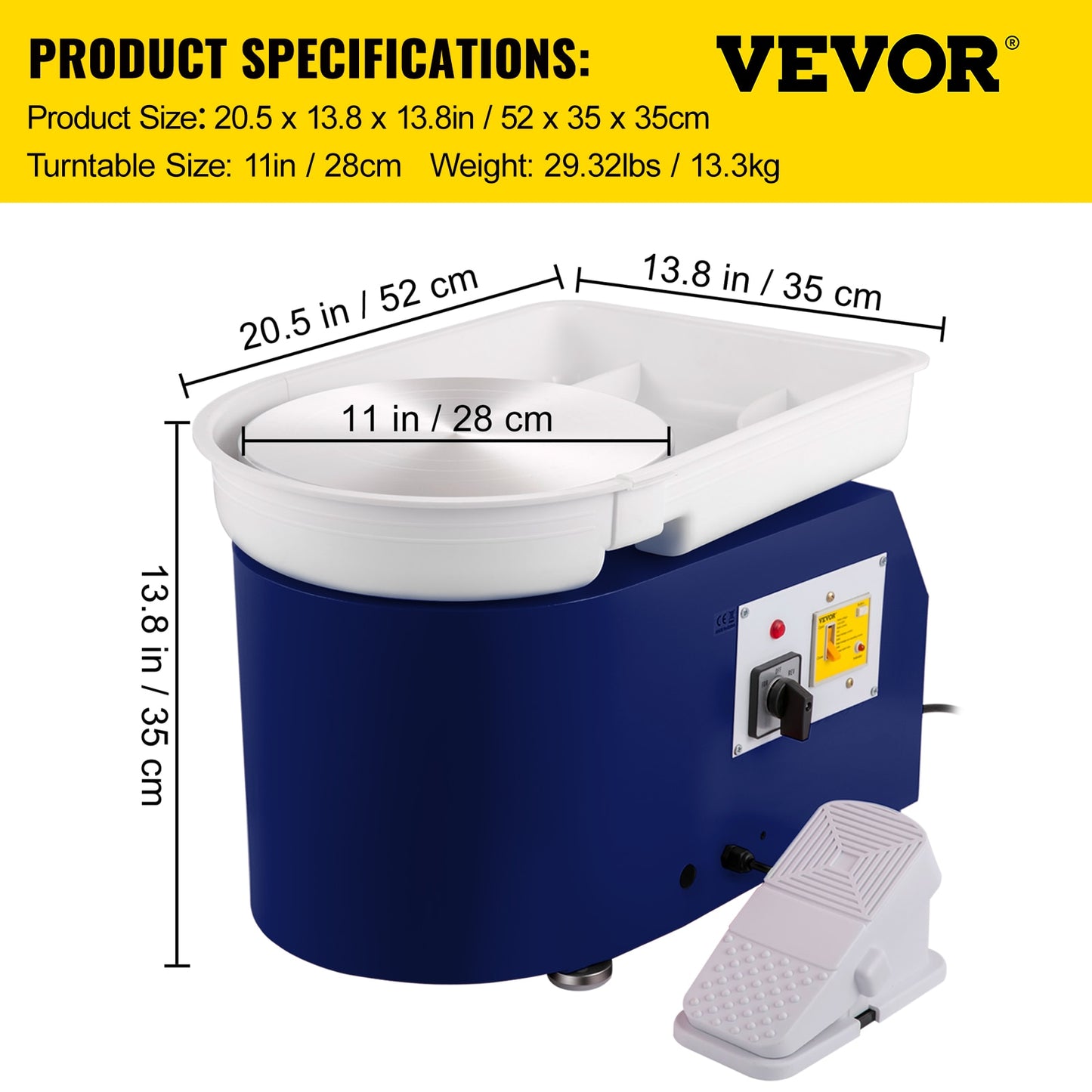 VEVOR 28cm Pottery Wheel Machine 350W Foot Pedal Control Electric Art DIY Ceramic Clay Sculpting Tool w/ Turntable Tray 18Pcs