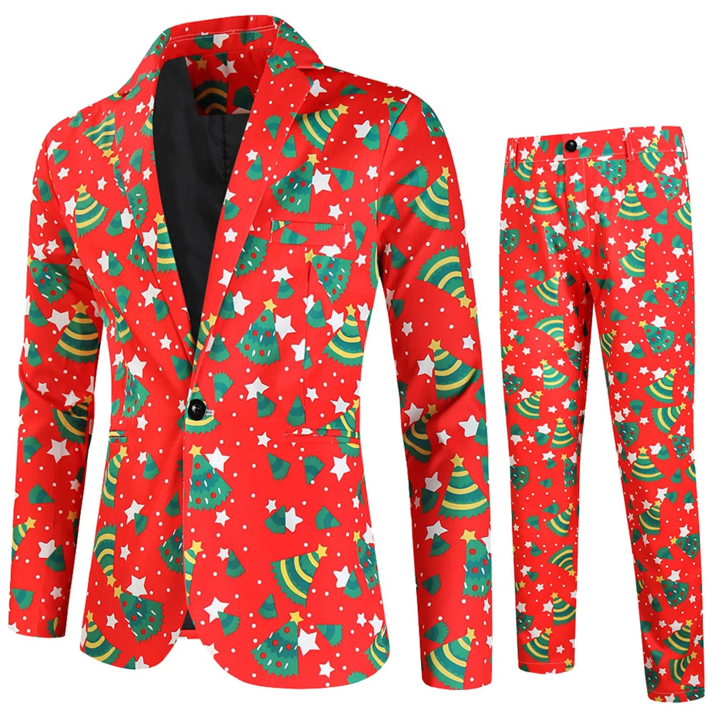 Printed Christmas Suit Men Blazers 2 Piece Sets