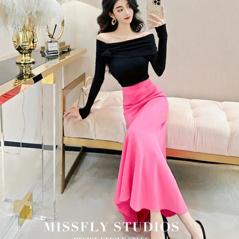 High Waist Knit Skirts  Slimming Tight Elastic Fishtail