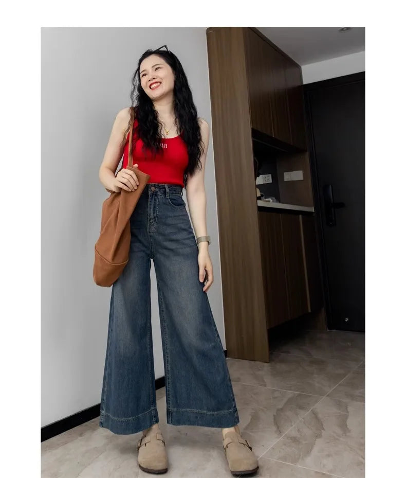 Denim Cropped Pants Wide Leg High Waist Jeans