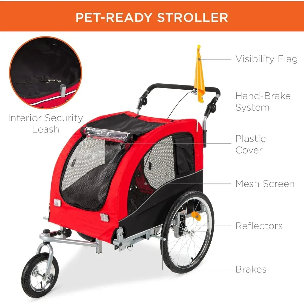 2-in-1 Dog Bike Trailer, Pet Stroller Bicycle Carrier w/Hitch