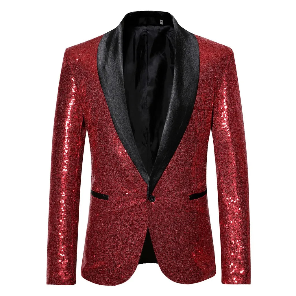 Shiny Gold Sequin Glitter Embellished Blazer Jackets