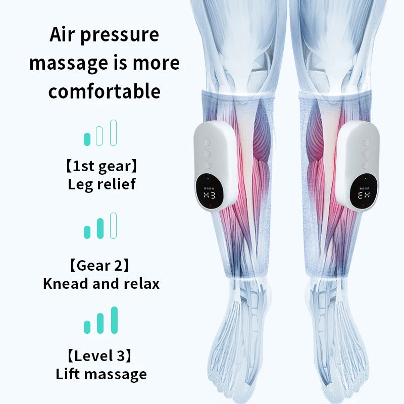 360° Foot Air Pressure Leg Massager With Heat Compression 3 Modes Wireless Leg Calf Muscle Massage Blood Circulation for Elders