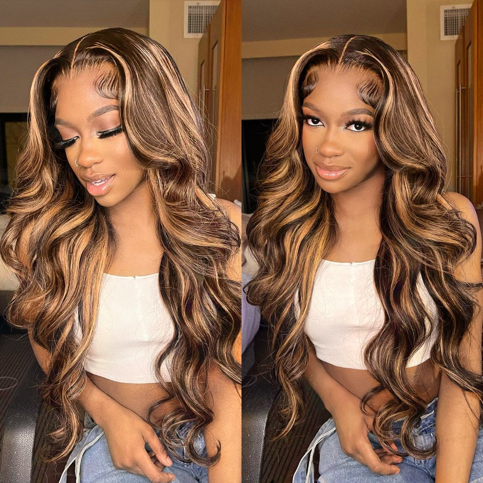 Highlight Wig Human Hair 13x4 Lace Frontal Wig Colored Human Hair Wigs For Women 30 Inch Honey Blonde Body Wave Lace Front Wig - DJVWellnessandPets