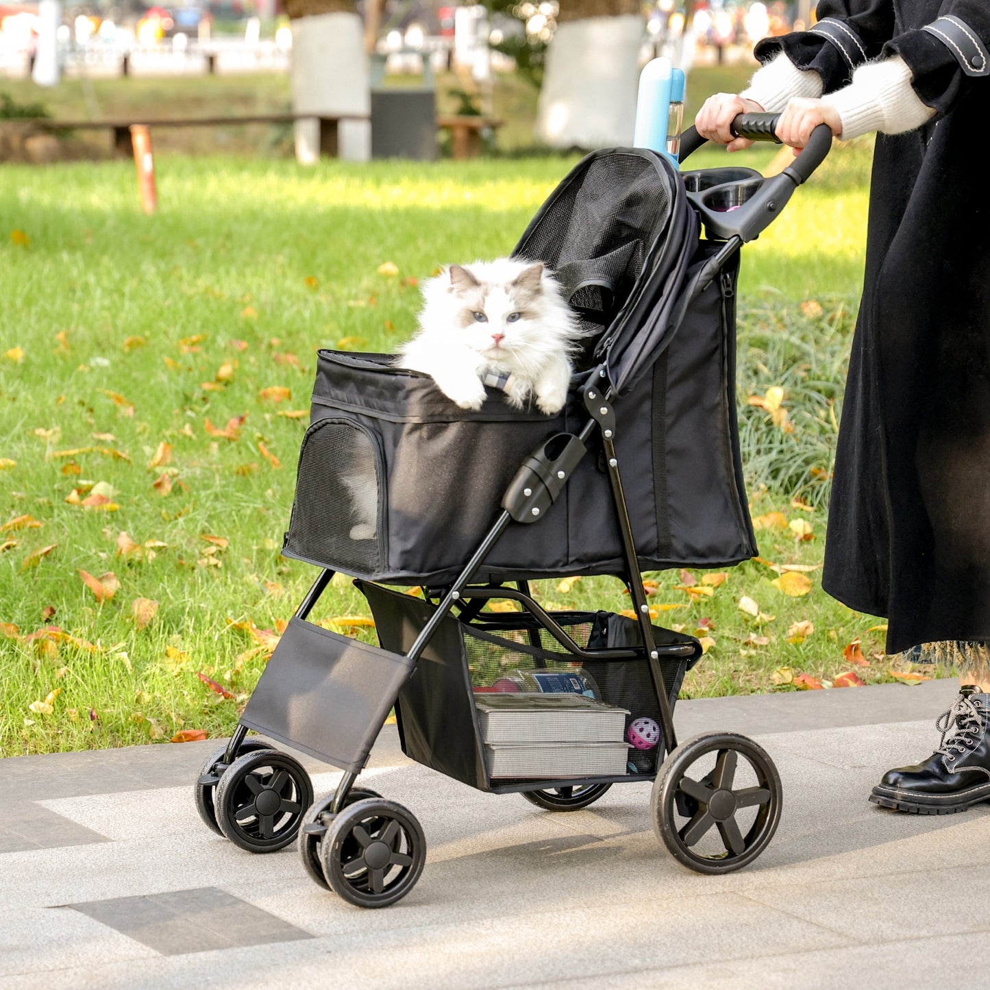 Stable Pet Dog Carrier Stroller for Kitten Buggy Outdoor Puppy Cat Baby Cart 2 Colors Light Foldable Large Space Jogger Stroller