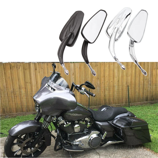 Motorcycle Flaming Chrome/Black Side Mirrors for Harley Davidson Softail Standard FXST Glide Electra Road Custom Dyna Touring